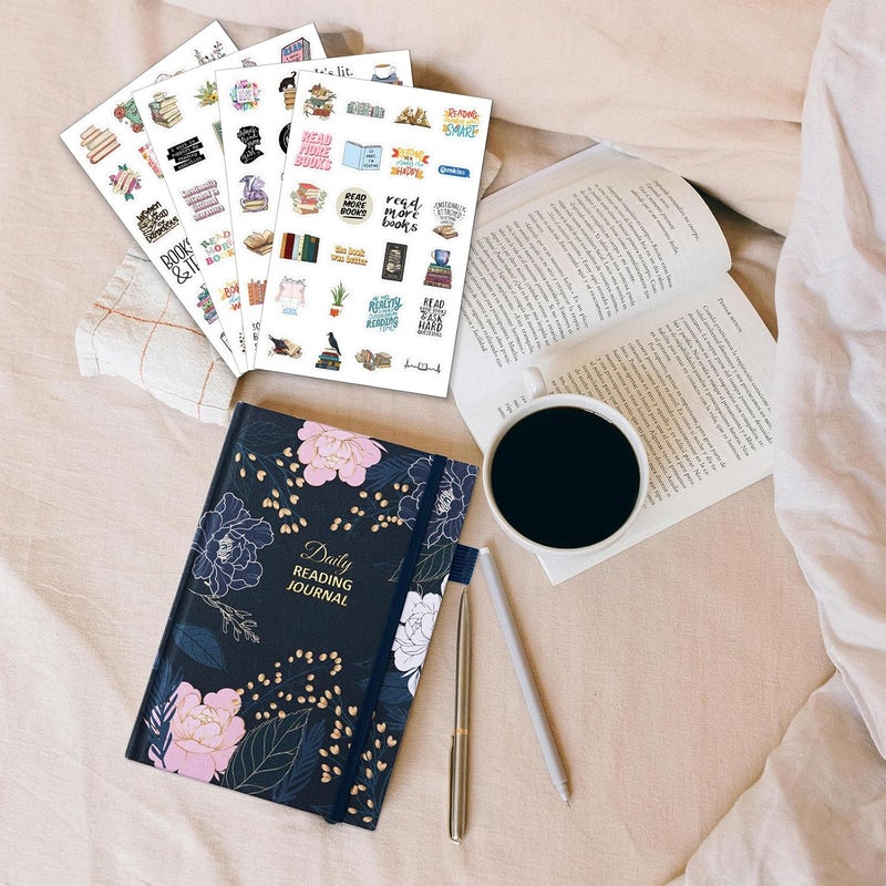 COMKISO Store Reading Journal for Book Lovers - 75 Book Journal Reading Log for Book Tracking, A5 Linen Book Review Journal with TBR Tracker List, Ratings, Challenges, Prompts, and Index - Peony - Image 2